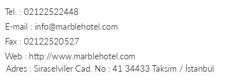 Marble Hotel telefon numaralar, faks, e-mail, posta adresi ve iletiim bilgileri